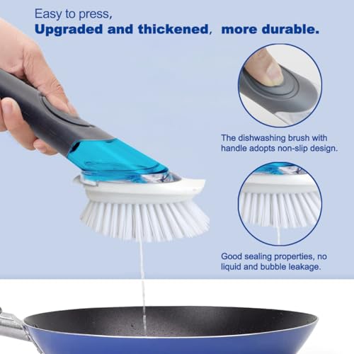 CELOX Dish Brush with Soap Dispenser, 1 Dish Wand + 3 Brush Heads - color: Gray