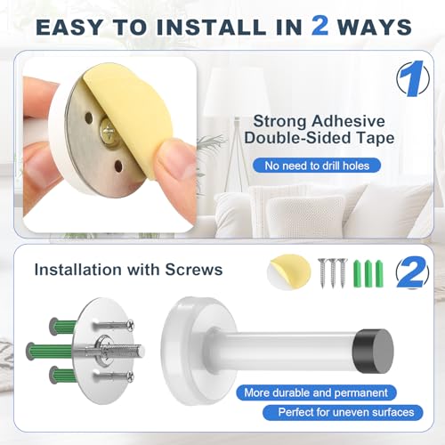 Door Stopper, No Drilling Wall Protection with Rubber Padded Tip, 304 Stainless Steel Sound Dampening Door Stops for Bottom and Top of Door, White - color: White, size: 1 Pack