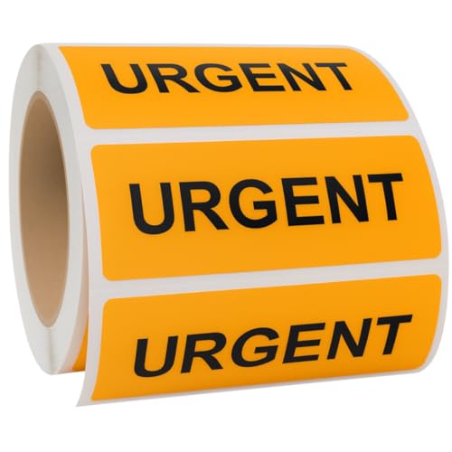 Urgent Stickers, 500/Roll, Fluoro Orange Courier & Handling Labels, 2.8" x 1" (70mm x 25mm), Permanent Adhesive - style: URGENT