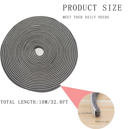 33Ft Weather Stripping Brush for Sliding, 0.35" Wide x 0.2" Door Seal self Adhesive Dust Proof,Seal Strip Wind Proof,Seal Strip Door Soundproofing Strip for Window Doors Frame(Grey)