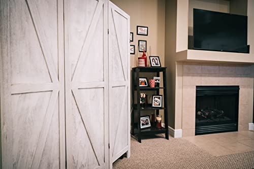 Premium Home 6-Panel Room Divider, Rustic White Barn Door K-Pattern Screen - color: Rustic White - K Pattern - 6 Panel
