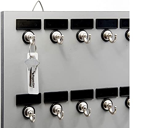 Key Rack, Key Holder 55MGN with 55 Bolted Metal Hooks with Extra Space and Customize Nameplate (60 Sets of Tag and Ring Included), Made in USA - color: Gray