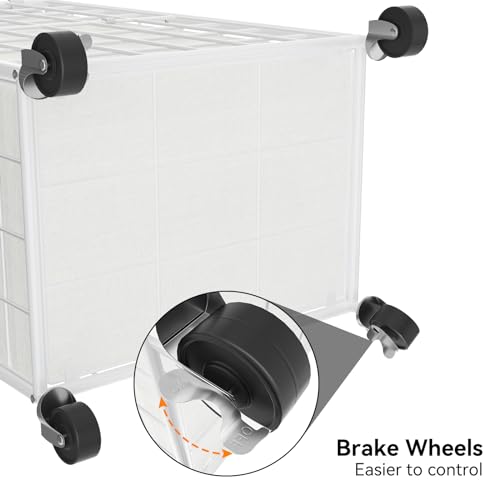 WOWLIVE Rolling Laundry Basket, Metal Wire Frame Laundry Hamper with Wheels - color: White, size: 100l