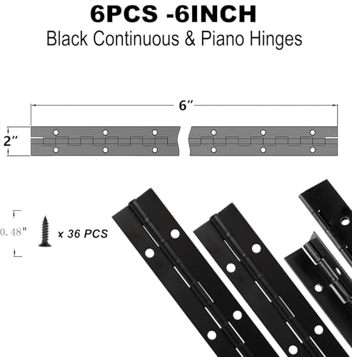 6-Inch 6-Pack Black Heavy Duty Stainless Steel Piano Hinge, Long Hinge, - size: 6inch(black)6Pcs