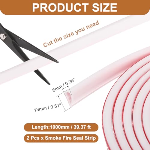2PCS Smoke Fire Seal Strip, 3.3 Feet Door Seal Tape Self Adhesive Graphite Rubber Composite Material for Fire Rated Windows Steel Doors, 1/2" W x 1/4" H, White - color: White, size: 3.3 Feet