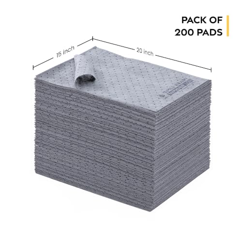 (4 Box of 200 Pads) Universal Absorbent Pads 15" x 20" - Standard Weight Absorbs Up to 24 oz per pad, 2mm Absorbent Mat, Dimpled & Perforated Industrial Sorbent Pads - Gray - color: 200 Pads - Standard weight, size: 4
