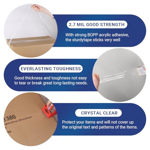 Heavy Duty Clear Packing Tape with Dispenser Combo for Shipping, Moving & Storage,Thicker Clear Packing Tape, 1.88 inches Wide, 60 Yards Per Roll, 36 Pack 2160 Total Yards - size: 36-Pack