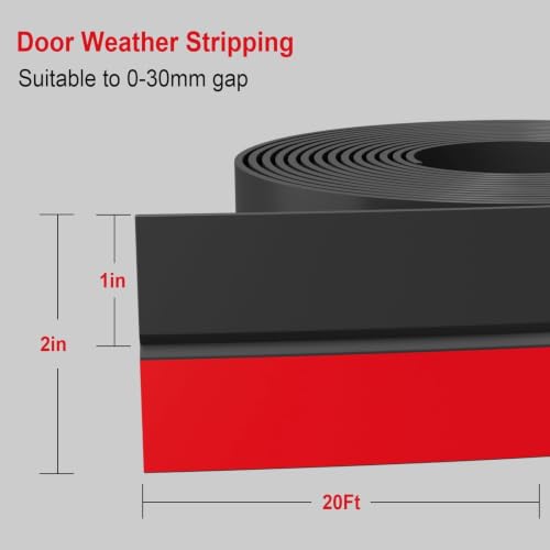 Weather Stripping, 2 in x 20 ft Black Silicone Door Seal Strip - color: Black, size: 2 Inch x 20 Feet
