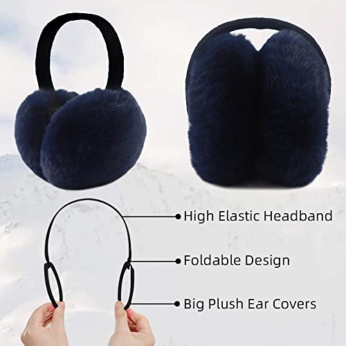 Peecabe Winter Women Earmuffs Faux Fur Unisex Ear muffs Foldable Ear Cover - color: Navy