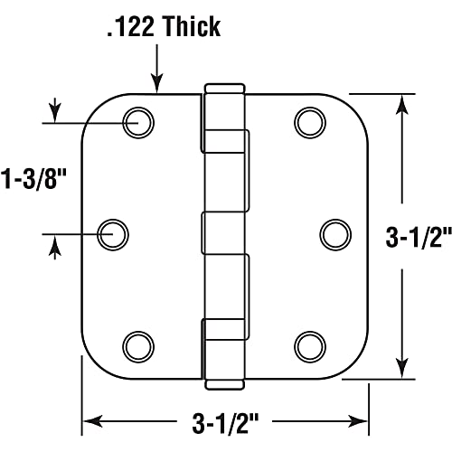 Prime-Line U 1156853 Door Hinge Commercial Smooth Pivot 2 Ball Bearing, 3-1/2 in. x 3-1/2 in. with 5/8 in. Radius Corners, 3 Holes per Leaf with Screws, Satin Nickel Finish, .122 in. Gauge (3 Pack)
