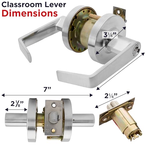 OAKMOORE Premium Commercial Door Handle Grade 2 (Classroom) Heavy Duty Lockset Keyed – Schools Offices Industrial Standard – Grade 2 UL CUL and ADA – Nickel Chrome Finish – ANSI A156.2 - size: Classroom (Key/Schools)