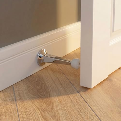 Premium Heavy Duty Door Stoppers for Bottom of Door, Solid Metal Baseboard Mounted Door Stop, Screw-in Baseboard Door Stops for Wall Protection 3" (Chrome, 8 Pack) - color: Chrome, size: 8 Pack