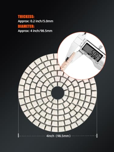 SPTA 15pcs Diamond Wet Polishing Pads Set, 4 inch, White, 50#-6000#, For Granite, Concrete, Marble, Stone, Tiles, With Floor Grinder or Polisher