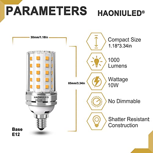 E12 LED Bulbs 10W LED Corn Light Bulb 100W Equivalent 1000 Lumen 3000K Warm White Non-dimmable LED Candelabra Bulbs Pack of 5 - color: E12 3000k Warm White