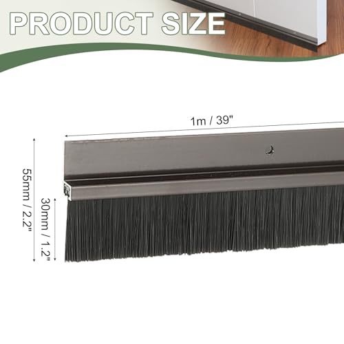 Door Sweep Aluminum Alloy Brush Sweeps, 1.2 Inch Black PP Brush 39"L x 2.2"W Fit for Gaps of Door Bottom - H-Shape Holder (Brown) - color: Brown, size: 1.2 Inch