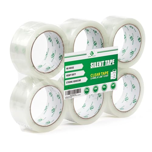 BOMEI PACK No Noise Silent Packing Tape 6 Rolls 1.88" x 55 Yards, Industrial Heavy Duty Packaging Tape for Packing Shipping Moving and Storage - size: 6PACK: 2.4mil*1.88inch*55yds
