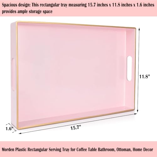 Large Pink Rectangular Decorative Tray – Plastic Serving Tray with Handles for Coffee Table, Ottoman, Living Room, 15.7” x 11.8” x 1.6 - color: Large Pink Rectangular, size: 15.7" x 11.8" x 1.6" Rectangular