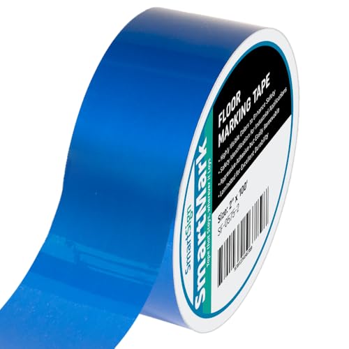 SmartSign Blue Floor Marking Tape, 2" Wide x 100' Long Roll, Durable Polyester, Laminated Protection - Non-Abrasive, Adhesive Safety Tape for Warehouses, High Traffic/Forklift Areas, Removable - color: Blue, size: 2"