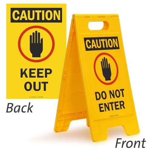 SmartSign Folding Floor Sign, Legend "Do Not Enter" with Graphic, 25" high x 12" wide, Black/Red on Yellow