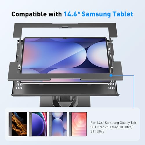 AboveTEK Tablet Floor Stand, Anti-Theft Kiosk Stand, Height Adjustable Tablet Stand Floor with Locking System, for 14.6" Samsung Galaxy Tab S8 Ultra, S9 Ultra, S10 Ultra, S11 Ultra, for Retail & POS - size: 14.6" Galaxy Tab