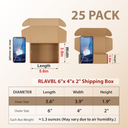 RLAVBL 6x4x2 Inches Shipping Boxes Set of 25, Brown Small Corrugated Cardboard Box, Mailer Boxes for Packing Small Business - color: Brown, size: 6x4x2