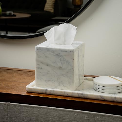 Cork & Mill Marble Tissue Box Cover for Kleenex and More, Square Cube