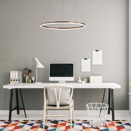 LightInTheBox Modern LED Ring Chandelier, 31.5" Halo Pendant Light Fixture Circle Minimalist Dimmable Hanging Light Metal Acrylic for Living Room Dinning Room Bedroom (Coffee) - color: Coffee-Dimmable, size: 80cm