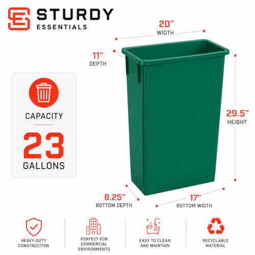 23 Gallon Slim Jim Rectangular Dark Green Trash Can | 3 PACK - color: Dark Green
