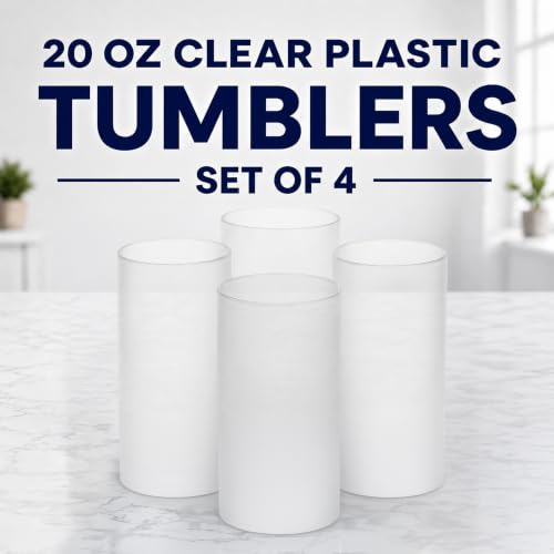Set of 4 20oz Durable SAN Plastic Tumblers, Clear