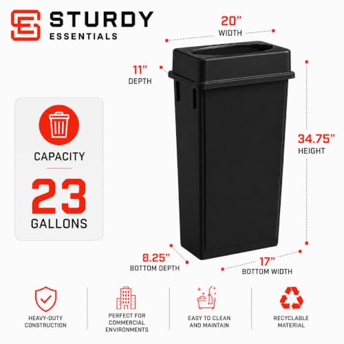 23 Gallon Slim Jim Rectangular Black Trash Can with Lid | 3 PACK - color: Black with Lid