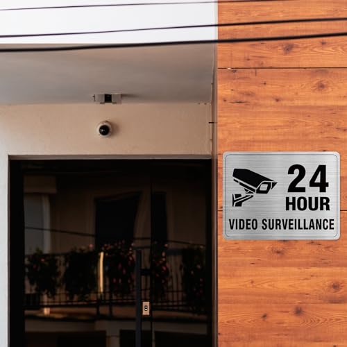 EVQ 24 Hour Video Surveillance Sign Aluminum Silver 8 x 6 Inch 2 Pack - color: 24 HOUR VIDEO SURVEILLANCE - 8"×6"