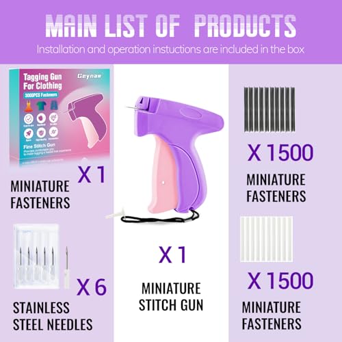 Stitch Gun for Clothes - Stitchy Tagging Gun for Clothing, Handheld Stitch Gun Quick Clothing Fixer, Sewing Kit Includes 6 Needle,3000 Fasteners(1500 Black & 1500 White) (Purple) - color: Purple