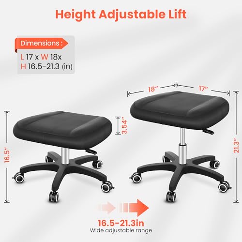 TASALON Adjustable Height Rolling Footrest Stool with Lockable 360° Wheels