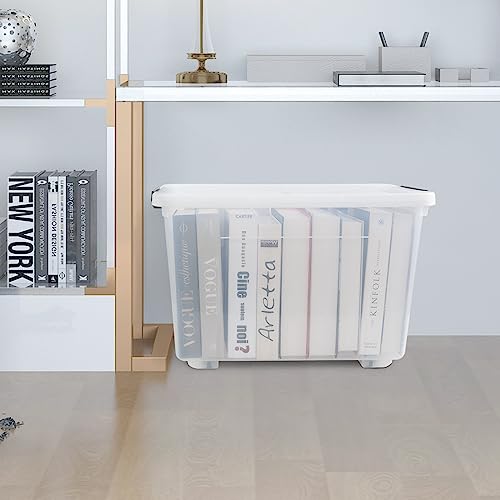 4-Pack 50L Clear Plastic Storage Bins with Wheels - size: 50 L