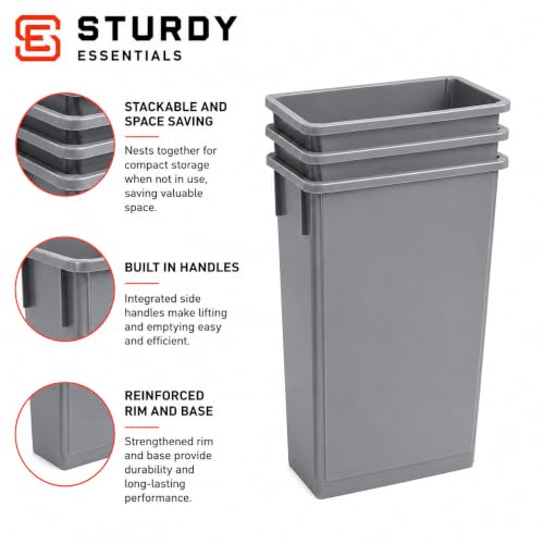 23 Gallon Slim Jim Rectangular Gray Trash Can with Swing Lid | 3 PACK - color: Gray with Lid