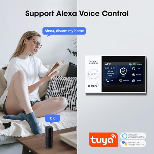 PGST Home Security System, Home Alarm System Wireless Touch Screen Motion Detection, Door and Window Alarms for Home, Wireless Siren, Remotes, Phone App, for Villa Home Apartment - color: Black