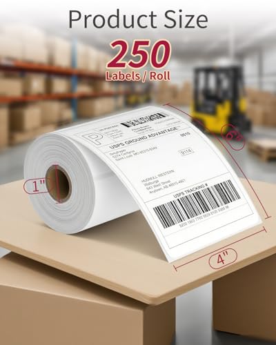 4x6 Thermal Labels Roll – 6 Rolls, 250 Labels/Roll – Shipping Labels 4x6, Perforated & Strong Adhesive - Commercial Grade Thermal Printer Labels for Shipping and Mailing - size: 4" x 6", style: 6 Rolls