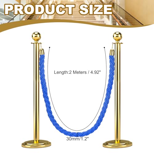 MECCANIXITY Twisted Stanchion Rope 6.6 Ft/2 M, Barrier Rope Twisted Post Ropes with Snap Hooks for Posts Stands Queue Divider Crowd Control, Blue Golden - color: Blue Golden, size: 6.6 Ft