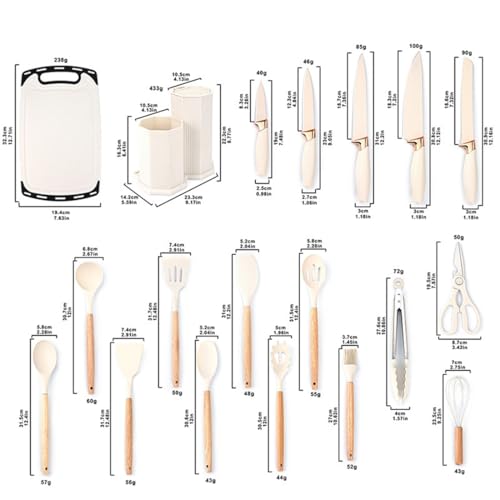 Kitchen Cooking Utensils and Knife Set with Holder Block, 19 Pieces Cooks Cutting Set 11 Pcs Silicone Cooking Utensils Sharp Stainless Steel Knives Scissors Whisk Tongs and Cutting Board (Purple) - color: Purple