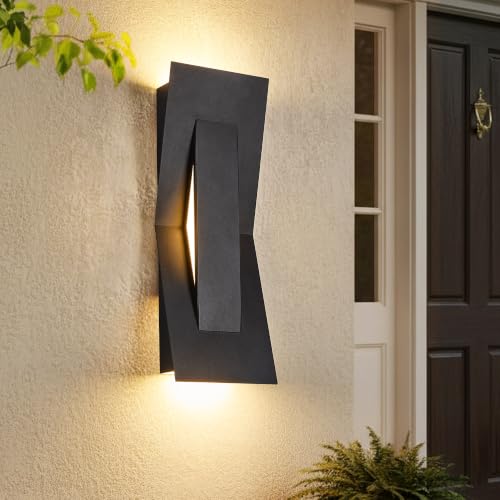 Tarentlight Modern Dimmable LED Up Down Wall Light,120-277V,CRI 90+,2200LM 3000K,IP65 Waterproof, 10%-100% Dimmable for Commercial & Home Outdoor or Indoor, 15 Inch Porch & Patio Wall Mount. - color: 1 Pack Textured Black