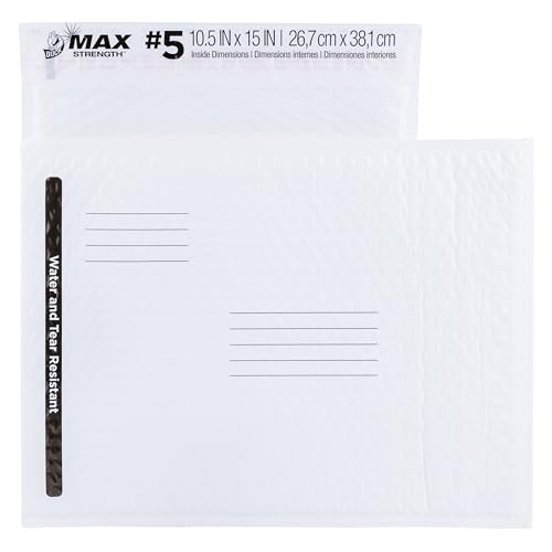Duck Max Brand #5 Poly Bubble Mailers, White, 10.5 inch x 15 inch, 25 Pack - size: 10.5" x 15" (Pack of 25)