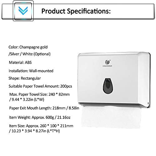 CHUANGDIAN Multifold Paper Towel Dispenser Wall-Mounted Bathroom Tissue Dispenser for Business Commercial Use (White) - color: White