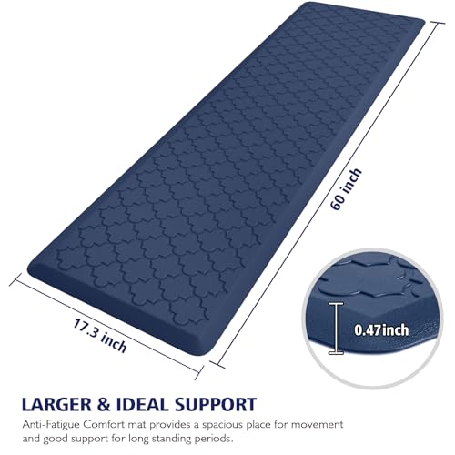 WISELIFE Kitchen Mat Cushioned Anti Fatigue Runner Rug, 17.3"x60", Blue - color: Blue, size: 1'5" x 5' (Rectangular)