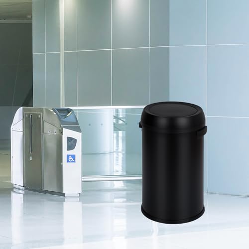 GarveeHome 17 gal/65 L Swing Top Trash Can, Stainless Steel Rubbish Bin, Commercial Grade Waste Container, Round Garbage Can for Outdoor, Home Office, Restaurant, Black - color: Black, Swing Lid