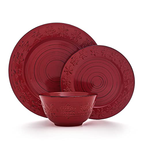 Pfaltzgraff Trellis Snowflakes 12 Piece Dinnerware Set, Service For 4, Red - color: Red Snowflake