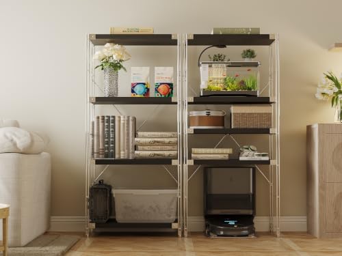 4-Tier Industrial Bookshelf, Wood and Metal Shelf Unit, Storage Bookcase - color: Black, size: 4T24IN