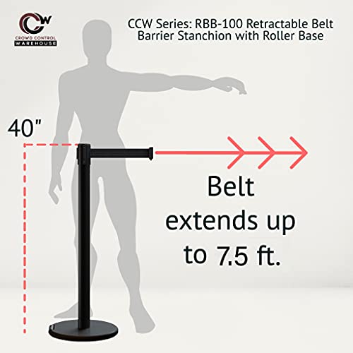 Trafford Industrial RBB-100 Retractable Belt Barrier Stanchions, 2-Pack - color: Black, size: 7.5 ft