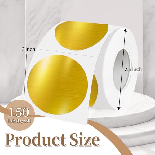 3 Inch Holographic Thermal Labels,Round Thermal Printer Labels,Waterproof Thermal Printer Stickers for DIY Logo Design,Name Tag,QR Code,Thanks Card 150 Labels/Roll (Brushed Gold) - color: Brushed Gold, size: 3 inch