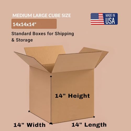 14"L x 14"W x 14"H Small Shipping Boxes, 25-Pack | Square Kraft Corrugated Cardboard Boxes for Packing, Moving and Storage, Multi-Purpose - size: 14x14x14 inches