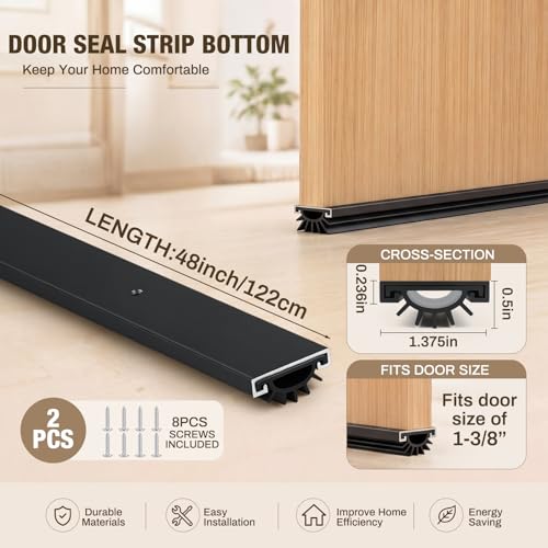 FoldTier 2 Pack Black Door Sweep for Bottom of Door Stripping Seal, 48 Inch - color: Black, size: 48 Inch